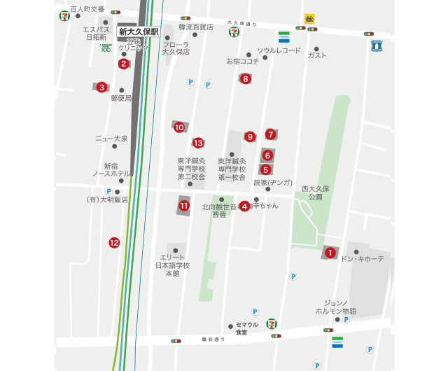 新大久保駅周辺のホテルマップ